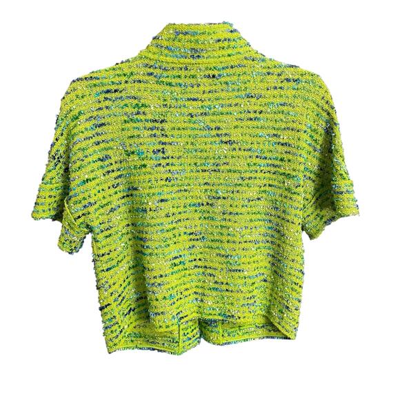 St. John Bright Green Blue Knit Short Sleeve Button Front Jacket Womens 2 - Picture 2 of 5